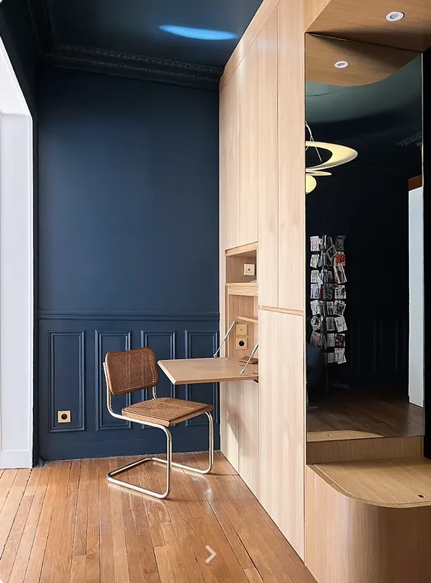 Home office — navy bespoke paneling