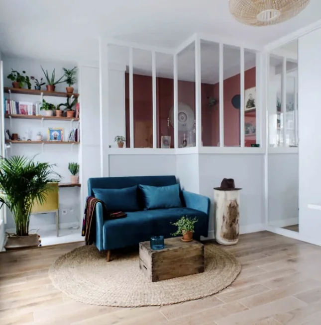Living room — steel-frame interior window
